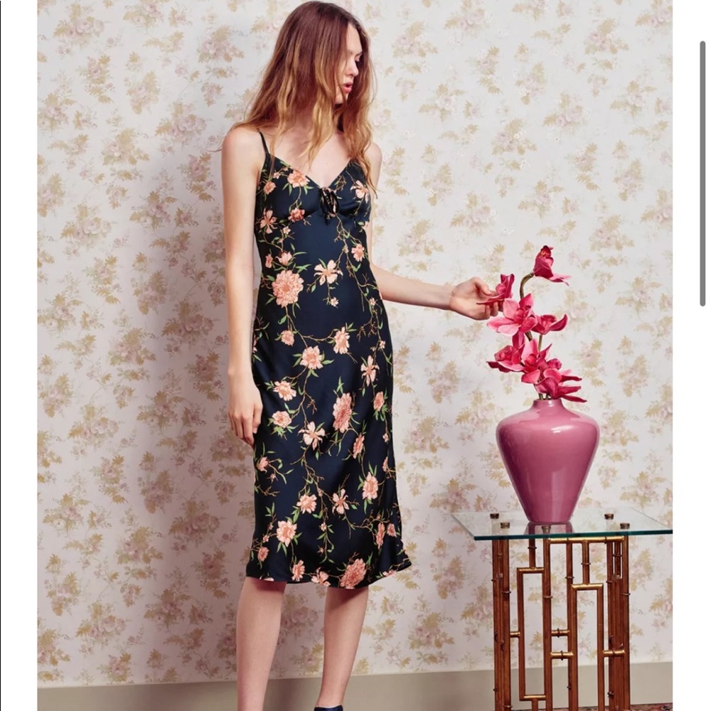 Urban Outfitters Betsy Satin Floral Midi Slip Dress